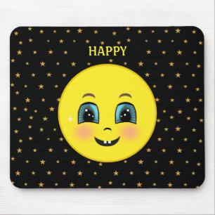 Süße glückliche Gesichter und Sterne auf Schwarz Mousepad