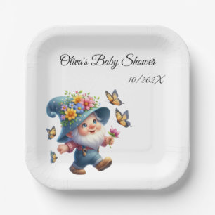 Süße glückliche Gnome mit Schmetterling Baby Showe Pappteller