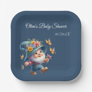 Süße glückliche Gnome mit Schmetterling Baby Showe Pappteller