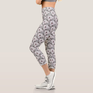 Süße glückliche graue Tabby-Katzen-Gesicht-Cartoon Capri Leggings