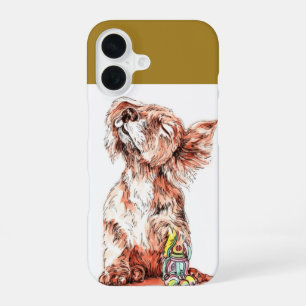 Süße glückliche Hund Kunst Skizze Grafik Schutzhül iPhone 16 Hülle