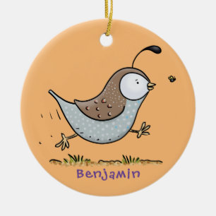Süße glückliche kalifornische Wachtel-Cartoon-Illu Keramik Ornament