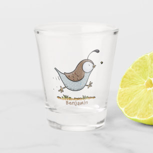 Süße glückliche kalifornische Wachtel-Cartoon-Illu Schnapsglas