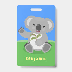 Süße glückliche Koala-Welle Cartoon-Illustration Ausweis