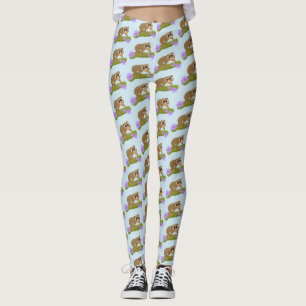 Süße glückliche Plumploris auf einem Cartoon-Ast Leggings