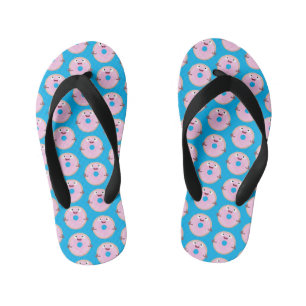 Süße glückliche rosa glasierte Donut-Cartoonfigur Kinderbadesandalen