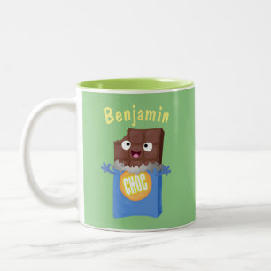 Süße glückliche Schokoladenriegel Cartoonfigur Zweifarbige Tasse
