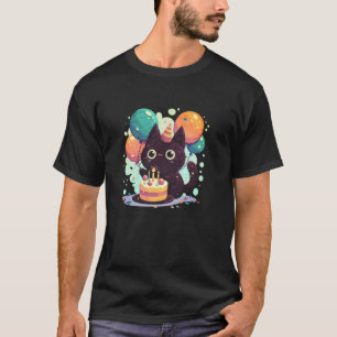 Süße glückliche schwarze Katze Geburtstagskuchen u T-Shirt