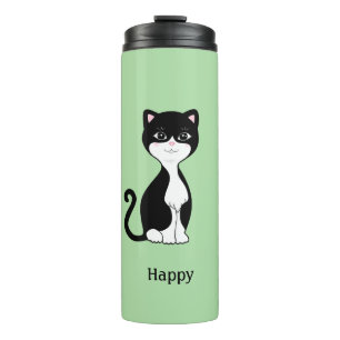 Süße glückliche Tuxedo-Katze auf Hellgrün Thermosbecher