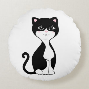 Süße glückliche Tuxedo-Katze Rundes Kissen