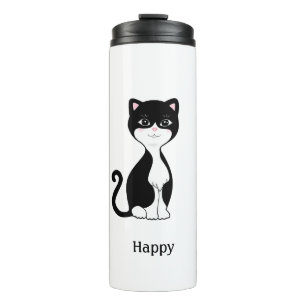 Süße glückliche Tuxedo-Katze Thermosbecher
