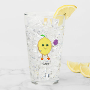 Süße glückliche Zitronen Cartoon Glas