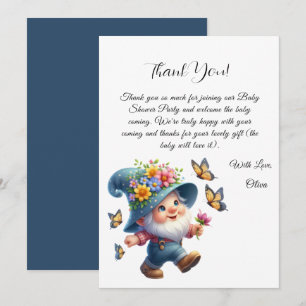 Süße Gnom & Schmetterling Baby Shower Dankeskarten Einladung