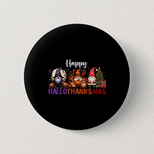Süße Gnome Frohes Hallothanksmas Halloween Ernteda Button (Vorderseite)