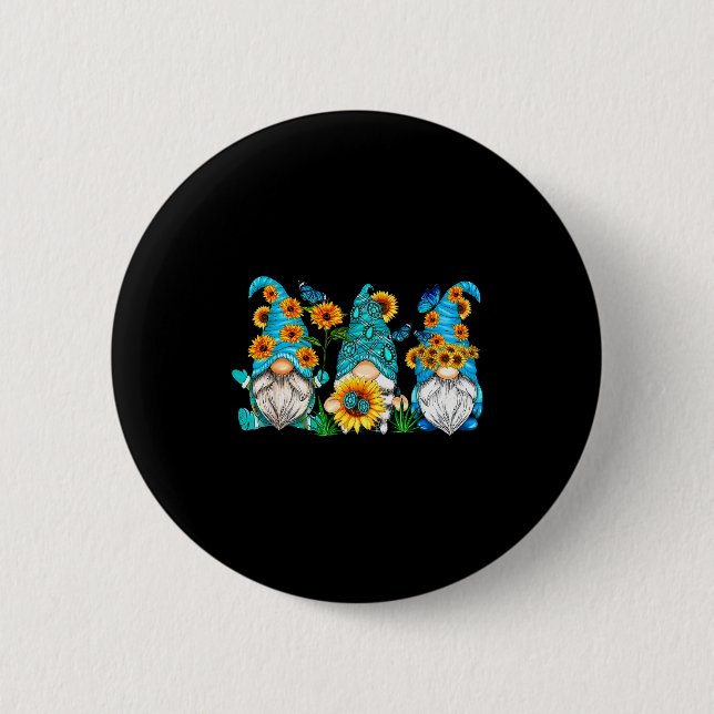 Süße Gnome mit Sonnenblumen-Schmetterlingsgärtnern Button (Vorderseite)