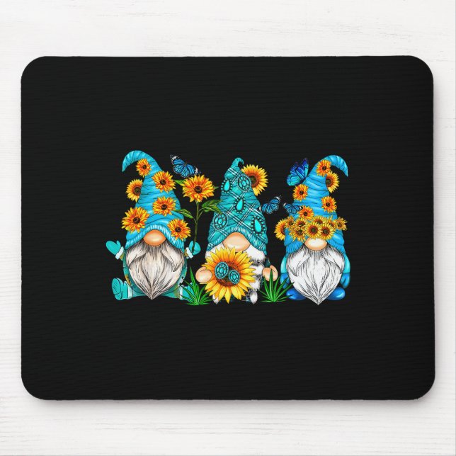 Süße Gnome mit Sonnenblumen-Schmetterlingsgärtnern Mousepad (Vorne)