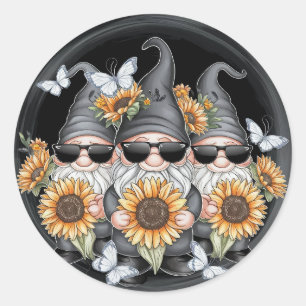Süße Gnome Sonnenblume Mit Schmetterling Blume Flo Runder Aufkleber