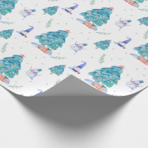 Süße Gnome Wasserfarbe Blaue Weihnachts-Schneebaum