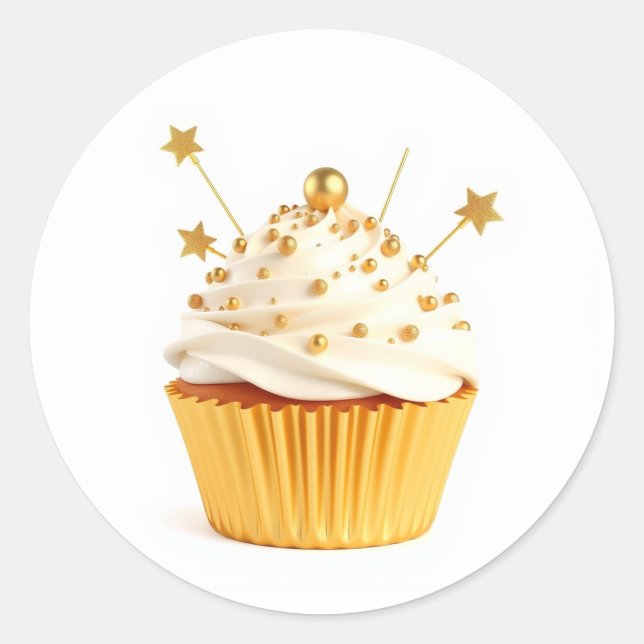 Süße Gold Cupcake Aufkleber (Vorderseite)
