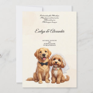 Süße Golden Retriever Braut und Bräutigam Rosa Flo Einladung