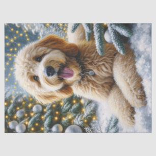 Süße Goldendoodle-Winterwunderland-Dekupage Seidenpapier