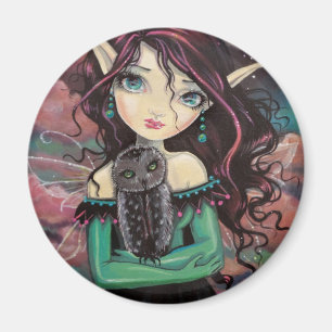 Süße Gothic-Fee mit großen Augen und Eule Magnet