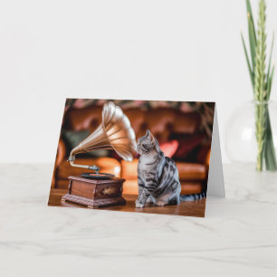 Süße Gramophon-Tabby-Grußkarte Karte