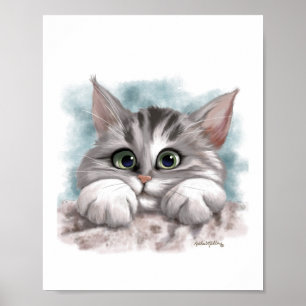 Süße graue getigerte Kätzchen-Cartoon Poster
