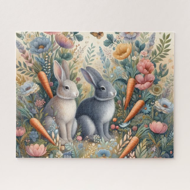 Süße graue Kaninchen mit Karotten (Horizontal)