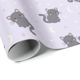 Süße graue Katze lila Geschenkpapier