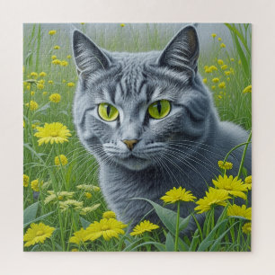 Süße graue Katze mit gelben Augen Ai-Kunst