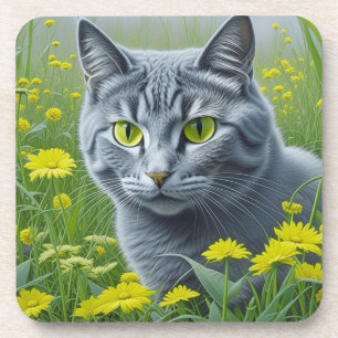 Süße graue Katze mit gelben Augen Ai-Kunst Getränkeuntersetzer