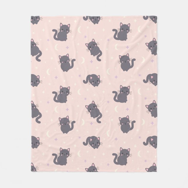 Süße graue Katze rosa Flanelldecke Fleecedecke (Vorderseite)