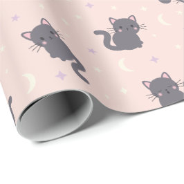 Süße Graue Katze Rosa Geschenkpapier