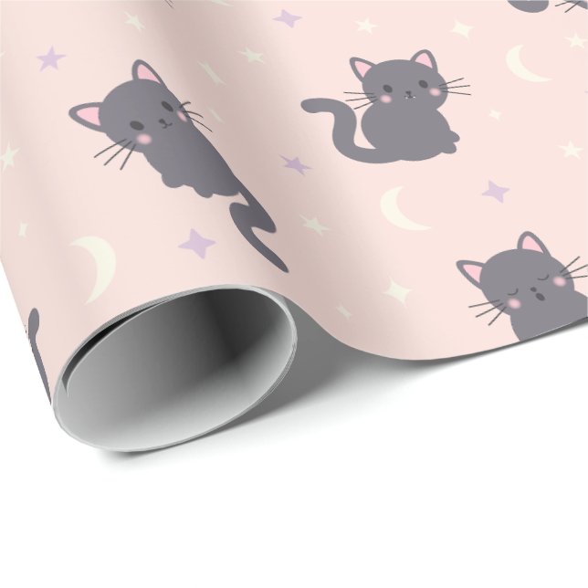 Süße Graue Katze Rosa Geschenkpapier (Rolleneckpunkt)