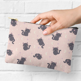 Süße Graue Katze Rosa Reißverschlusstasche Zubehörtasche