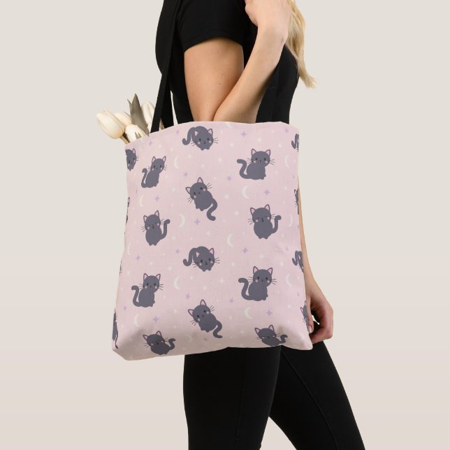 Süße Graue Katze Rosa Tragetasche Tasche (Von Nahem)