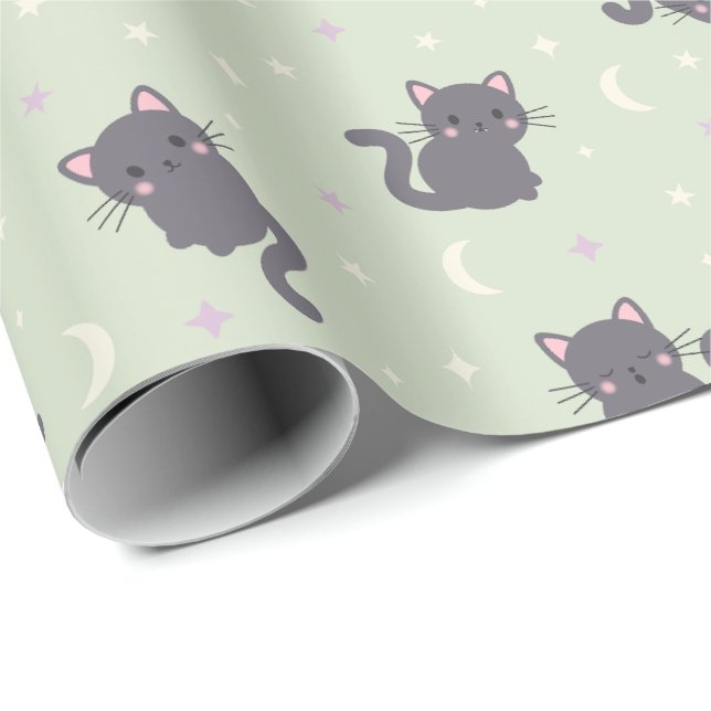 Süße graue Katze Sage Geschenkpapier (Rolleneckpunkt)
