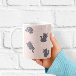 Süße Graue Katzen-Tasse | Rosa Kawaii Katzen Kaffeetasse