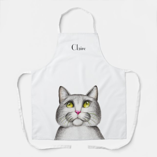 Süße graue Kitty-Katze Personalisiert Schürze (Vorderseite)