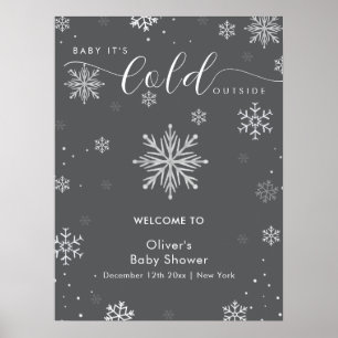 Süße graue magische Schneeblume Baby Shower Begrüß Poster