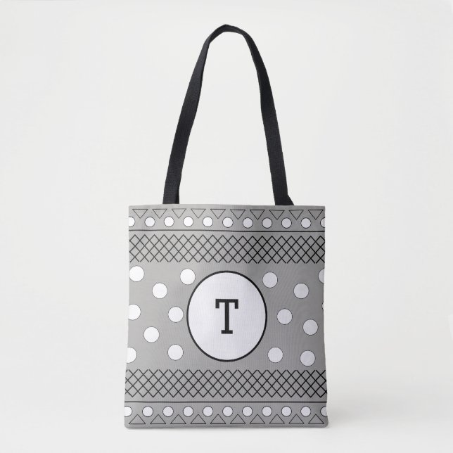 Süße graue Punkte-Monogramm-Muster Tasche (Vorderseite)