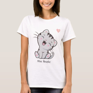 Süße graue Tabby-Kätzchen-Katze & Herz T-Shirt