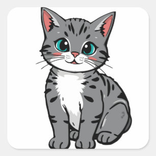 Süße Graue Tabby-Katze Aufkleber – Adorable Cartoo