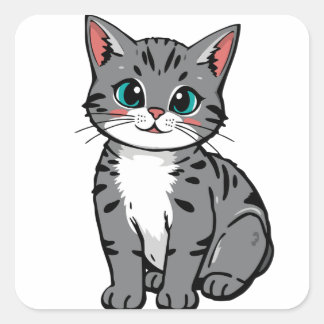 Süße Graue Tabby-Katze Aufkleber – Adorable Cartoo