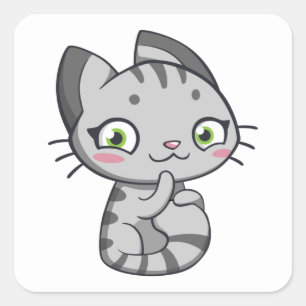 Süße graue Tiger-Kätzchen-Kitty-Liebe Hallo Graue Quadratischer Aufkleber