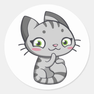Süße graue Tiger-Kätzchen-Kitty-Liebe Hallo Graue Runder Aufkleber
