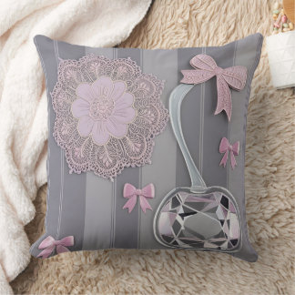 Süße graue und rosa Coquette-Spitzen-Doily Kissen