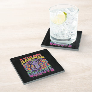 Süße groovy Hippie-Axolotl-Retro-70er-Regenbogen-K Glasuntersetzer