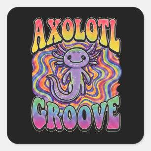 Süße groovy Hippie-Axolotl-Retro-70er-Regenbogen-K Quadratischer Aufkleber